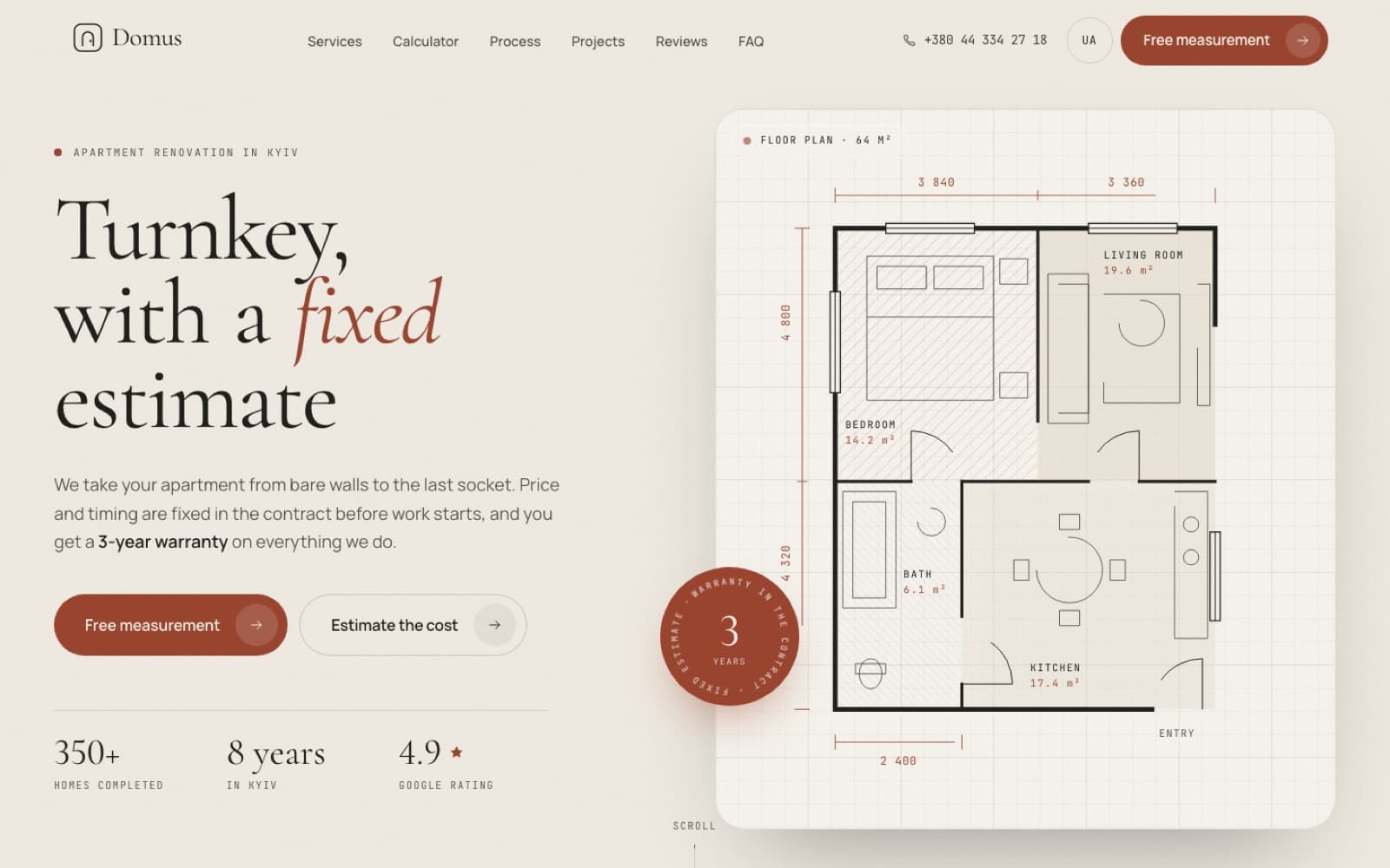 Domus — Landing page · Apartment renovation